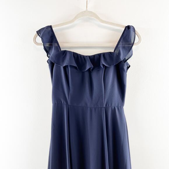 BHLDN Anthropologie Flutter Straps Formal Bridesmaids Long Dress Navy Blue 0 - Picture 4 of 10